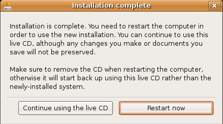 Ubuntu Linux - Installation completed.