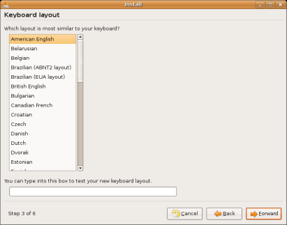 Ubuntu Installation - Choosing a keyboard mapping for the installation