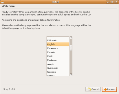 Ubuntu Installation - Choosing a language for the installation