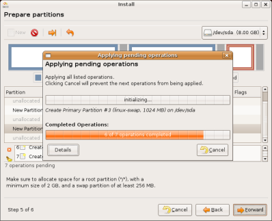 Ubuntu Linux installation - Ubuntu
partitioning in action