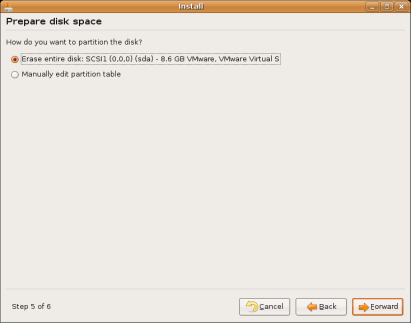 Ubuntu Linux installation - preparing
the partitions for Ubuntu Linux